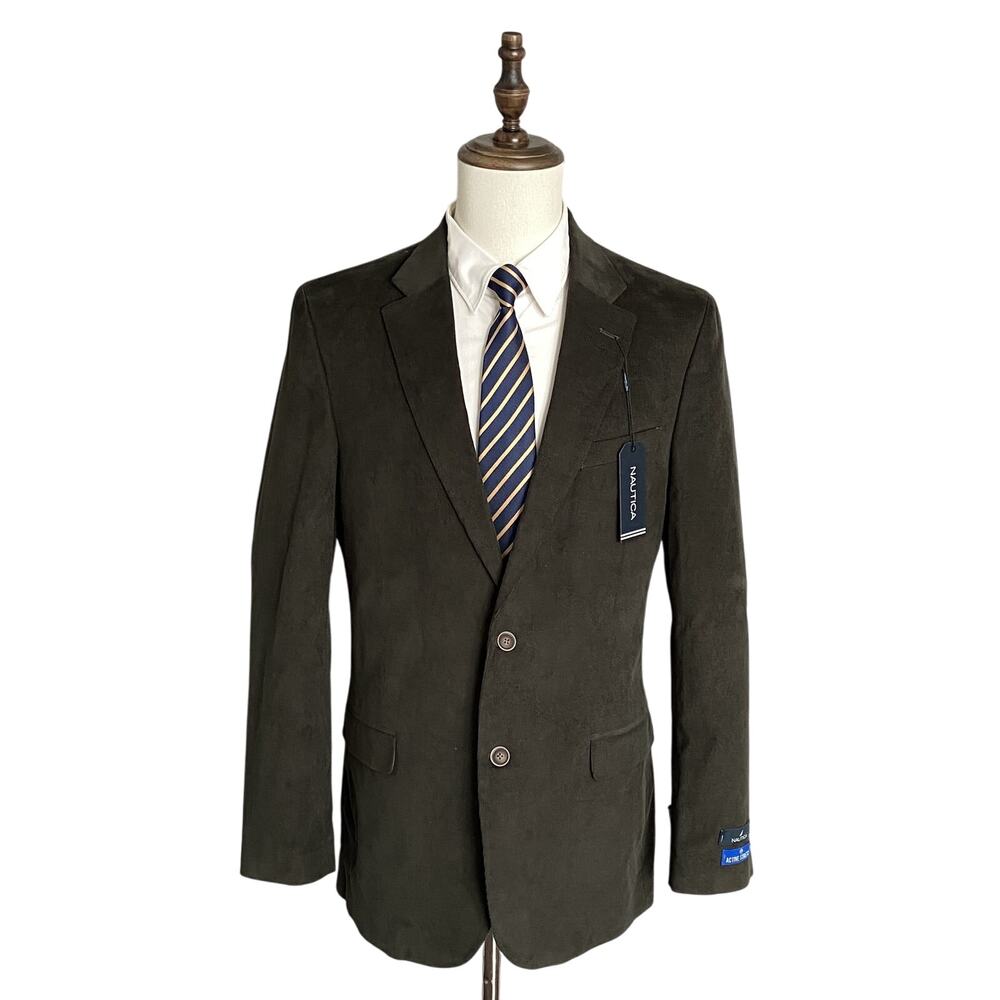 Nautica Sport Coat Men's 42 Long Corduroy Modern Fit Stretch Dark Olive NEW